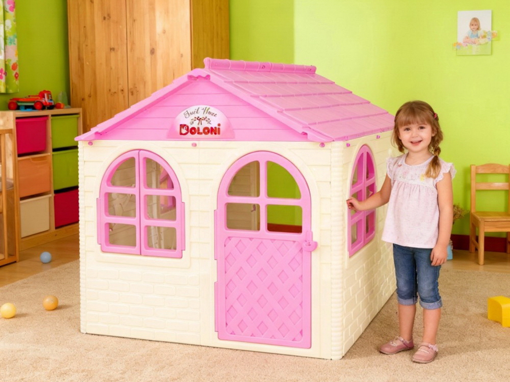 Домик детский со шторками светло-розовый в коробке, Doloni Toys 02550/4
