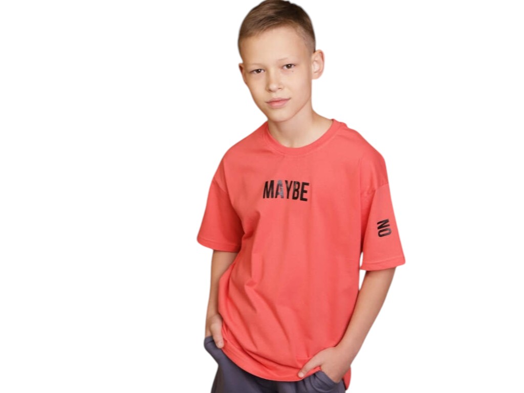 Футболка подростковая для парня Maybe летняя. Рост 152 коралловый. GBI Teens 13745