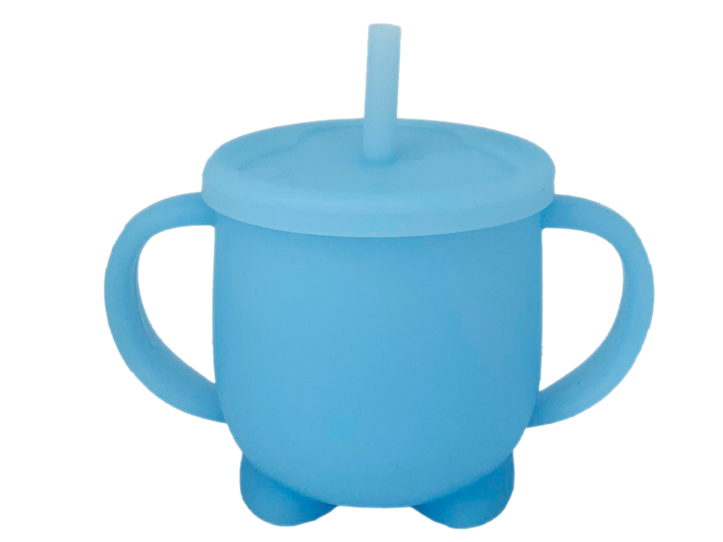 Кружка силиконовая для детей с крышкой и трубочкой голубая 200 мл. MegaZayka 0302