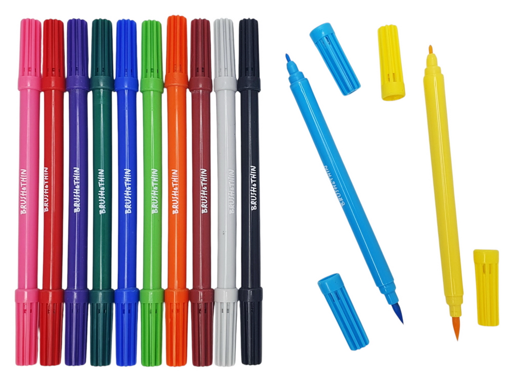 Набор фломастеров Brush&Thin с кисточкой 12 шт, Hiper