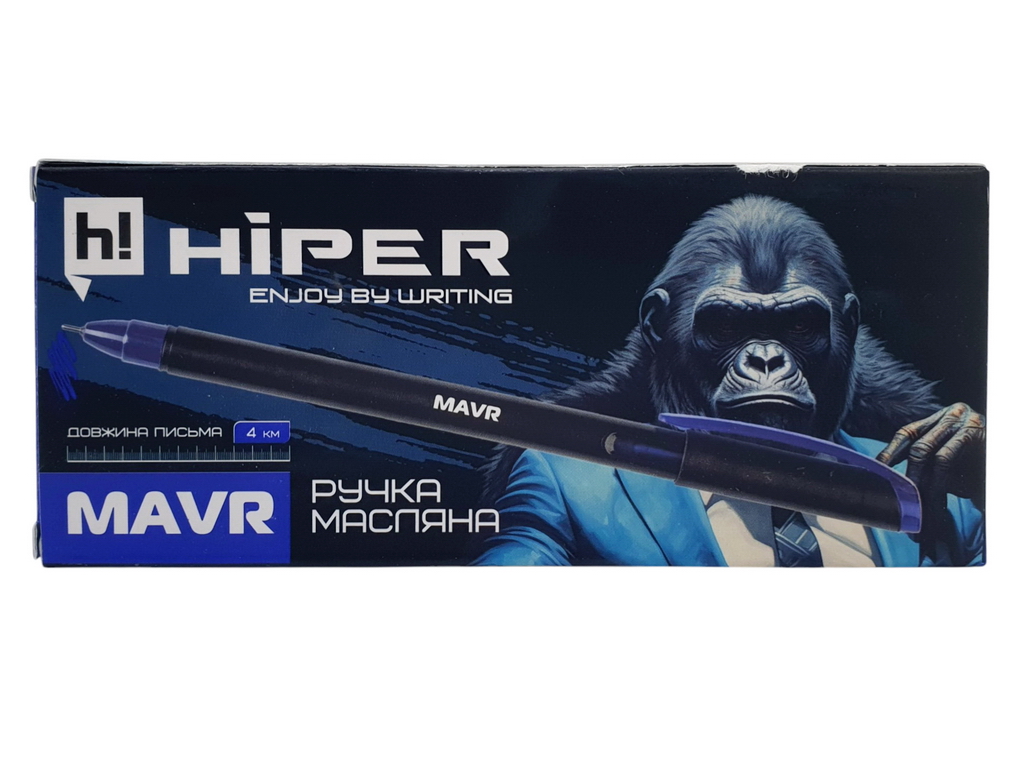 Ручка масляна Hiper Mavr 4 км з синім чорнилом, 0,7 мм