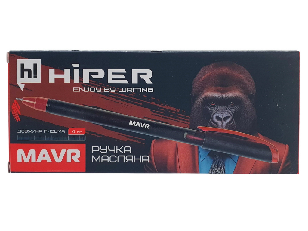 Ручка масляна Hiper Mavr 4 км з червоним чорнилом, 0,7 мм