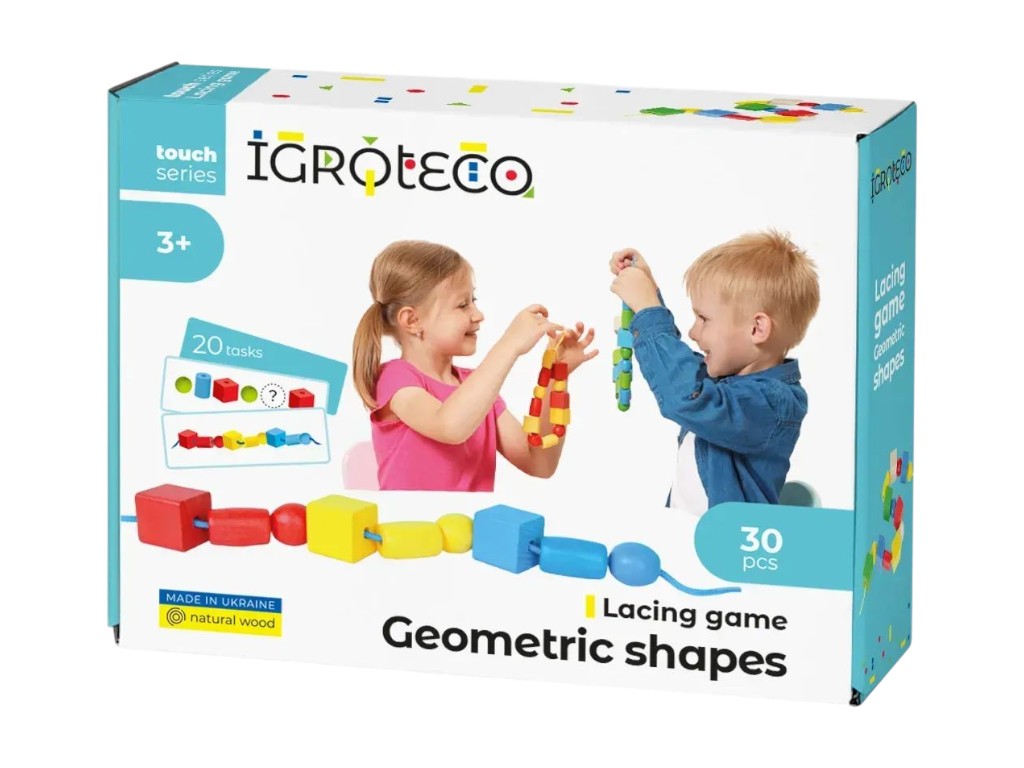 Развивающая игрушка шнуровка для малышей Геометрика, Igroteco