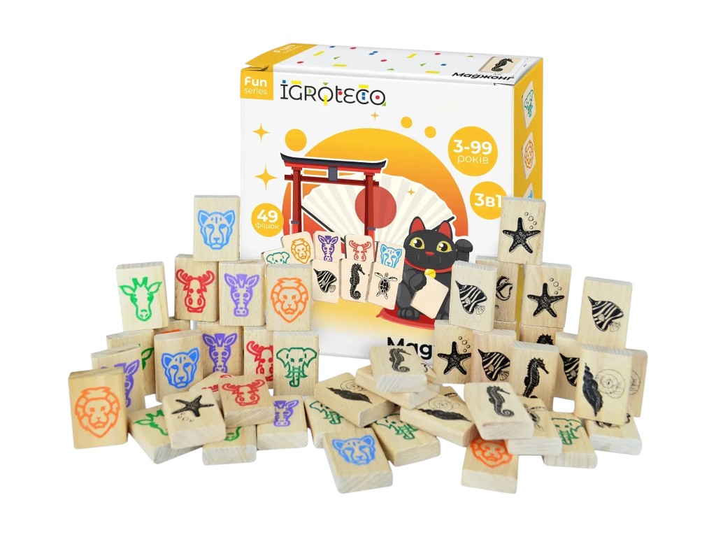 Настольная игра маджонг детский, 22 см, с фишками 49 шт., Igroteco