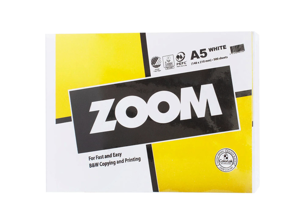 Бумага офисная Zoom для принтера А5, 500 листов, плотность 80 грамм