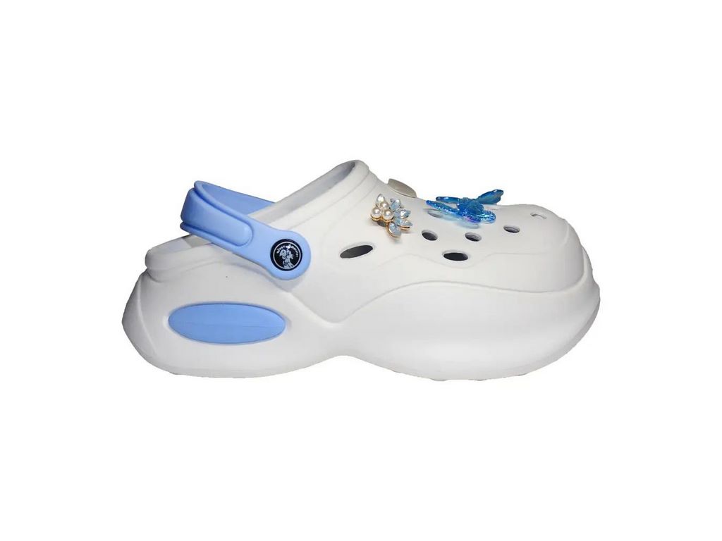 Сабо женские на танкетке бело-голубые с бабочками и сердечками, Размер 41, Jose Amorales