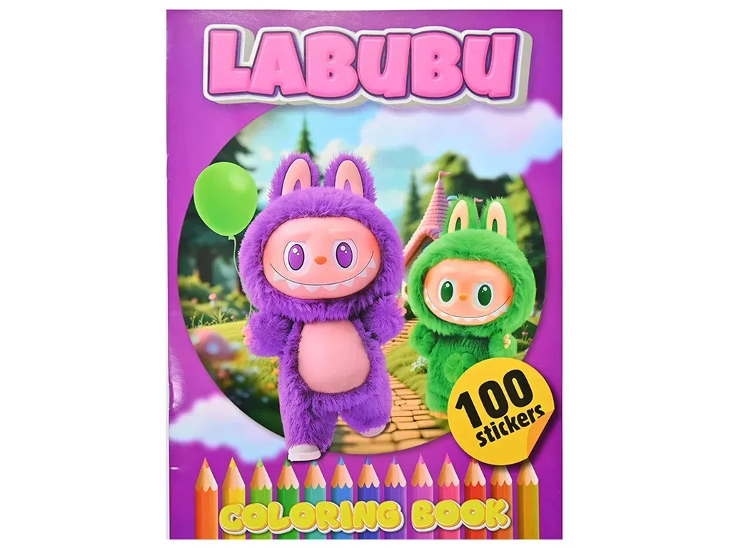 Розмальовка А4 «Labubu» з 100 наліпками, 16 аркушів, Jumbo