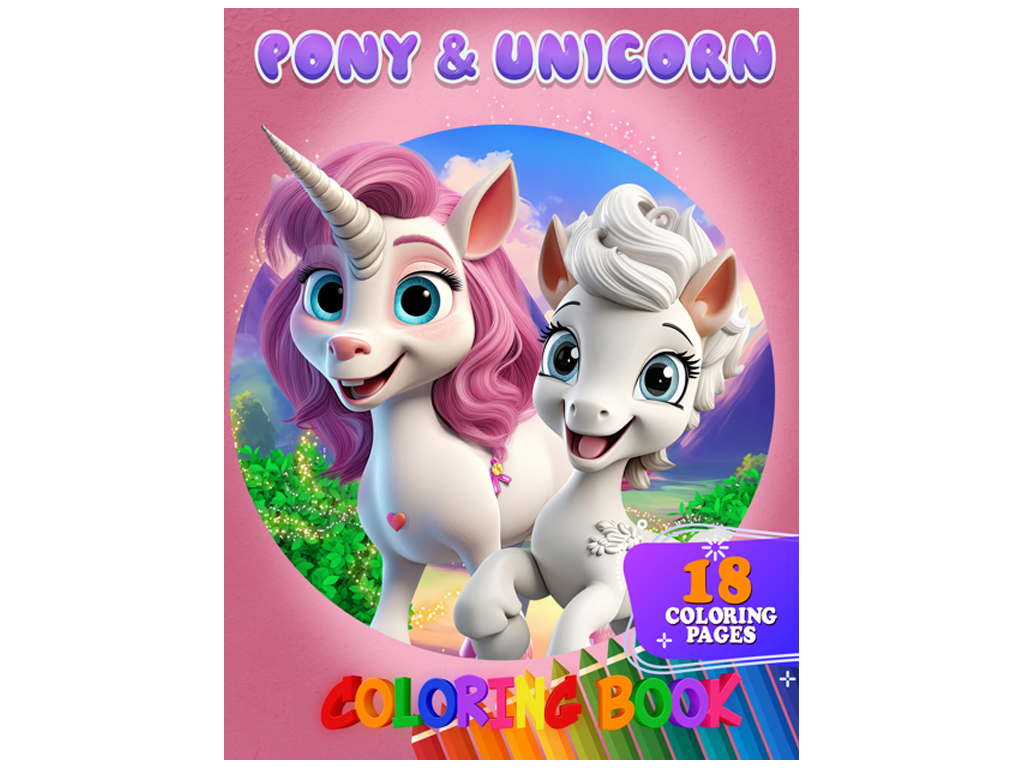 Розмальовка, 18 кольорових малюнків Pony&Unicorn, Jumbi