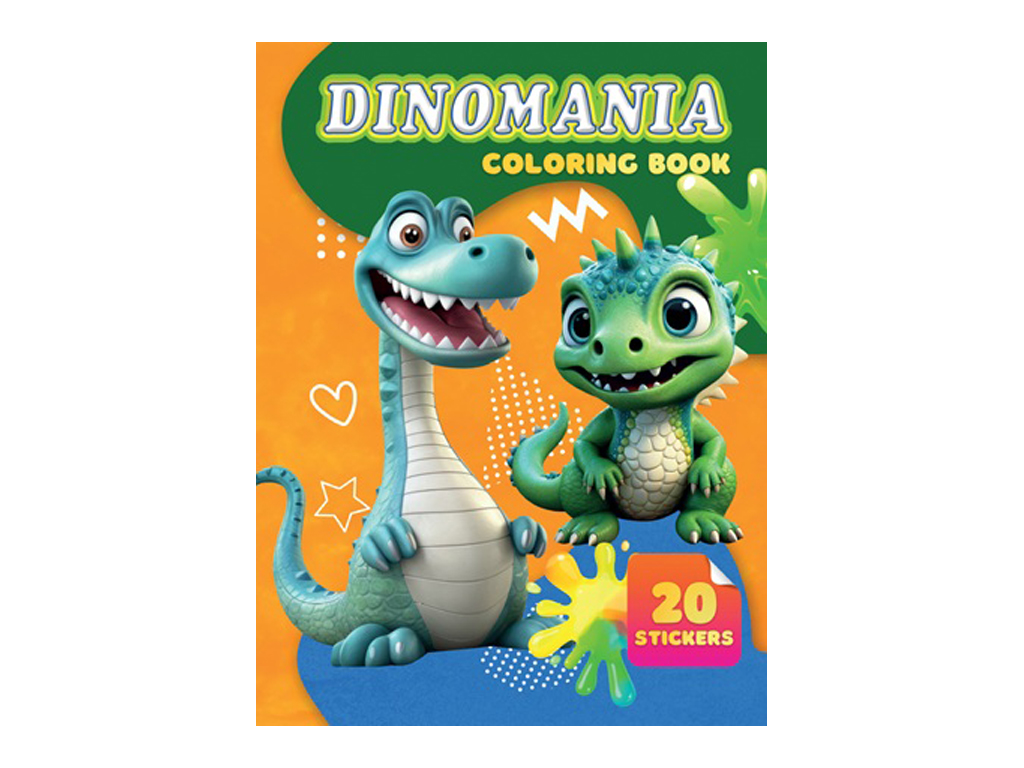 Розмальовка “Dinomania” формат A4, 20 наліпок, Jumbi
