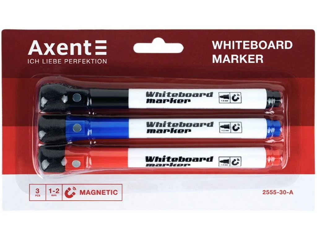 Набор маркеров для магнитной доски Axent Whiteboard Magnetic, круглые, 1-2 мм, 3 цвета