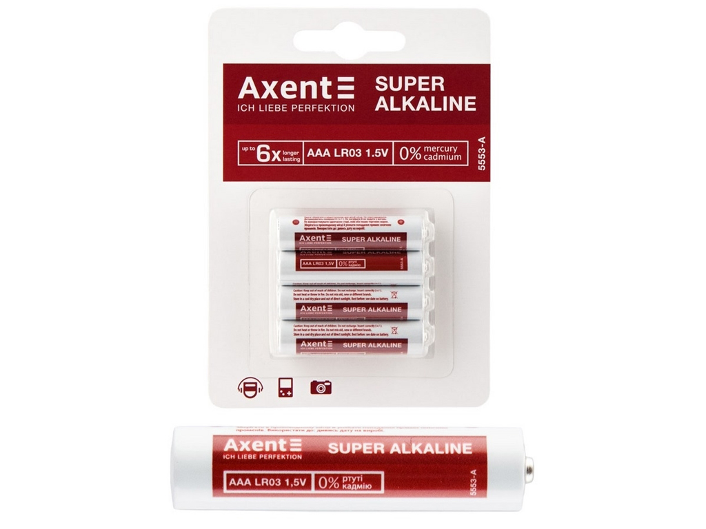 Батарейка щелочная Axent ААА LR03 1.5V 4 шт. Axent 5553-A