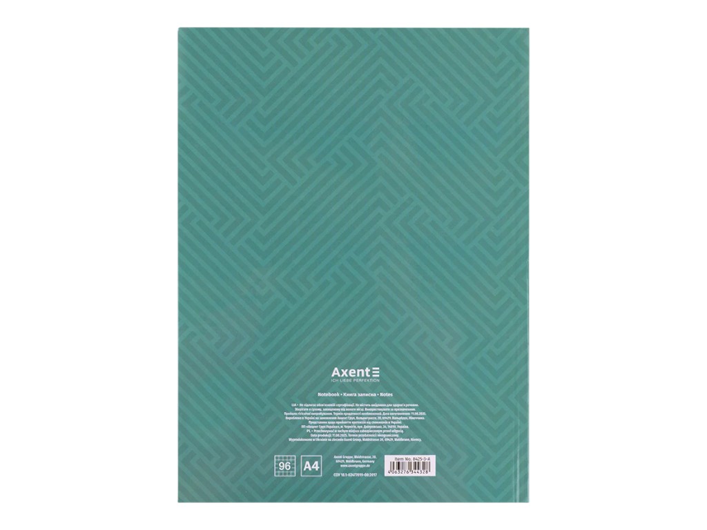 Книга записная Pattern Axent 8425-3-A, A4, клетка, 96 листов, бирюзовая