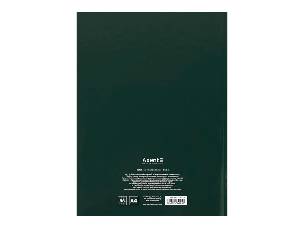 Книга записна One Color Axent 8426-1-A, A4, клітинка, 96 аркушів, зелена