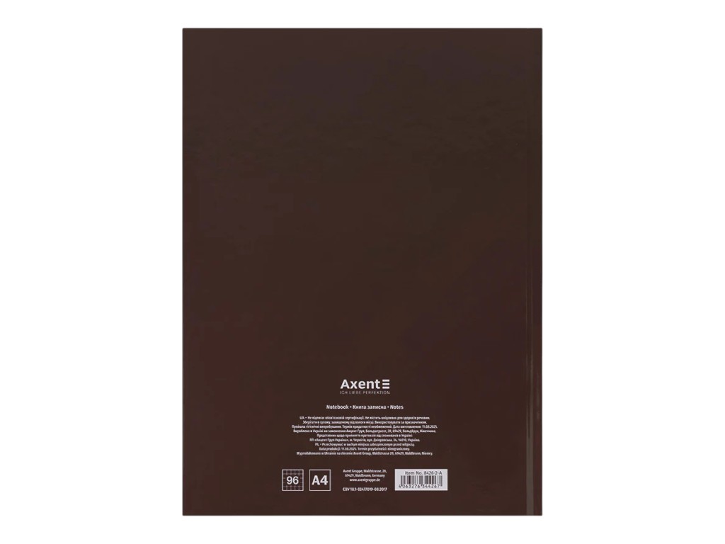 Книга записна One Color Axent 8426-2-A, A4, клітинка, 96 аркушів, бордова