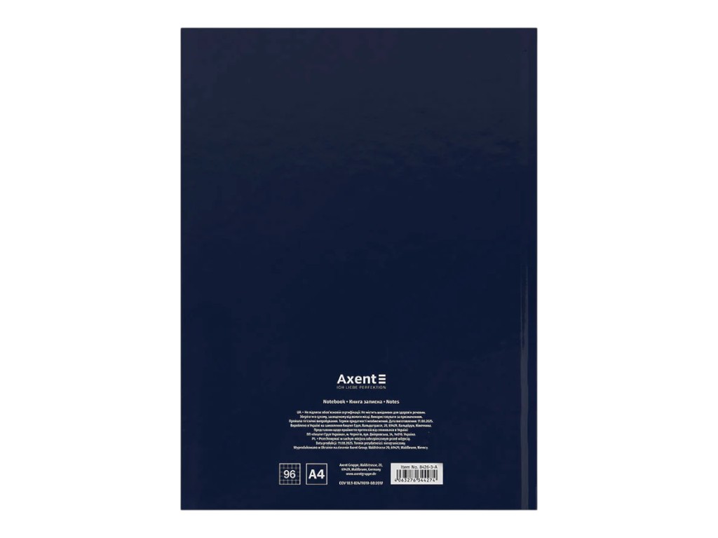Книга записная One Color Axent 8426-3-A, A4, клетка, 96 листов, синий