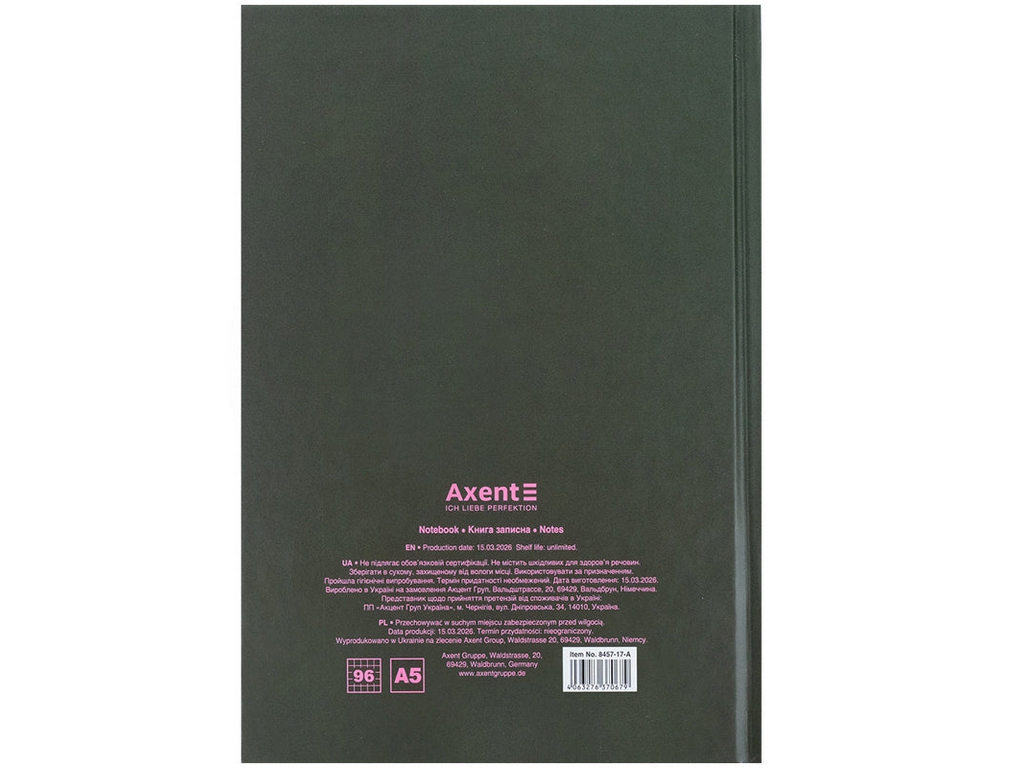 Книга записная твердая обложка в кисти А5, 96 листов, Today matters, Axent 8457-17-A