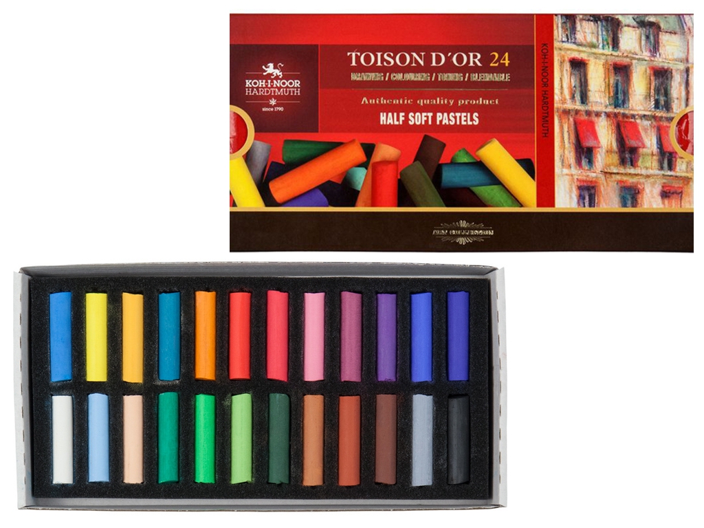 Мел-пастель мягкий Toison D'or, 24 цвета, в картонной упаковке.