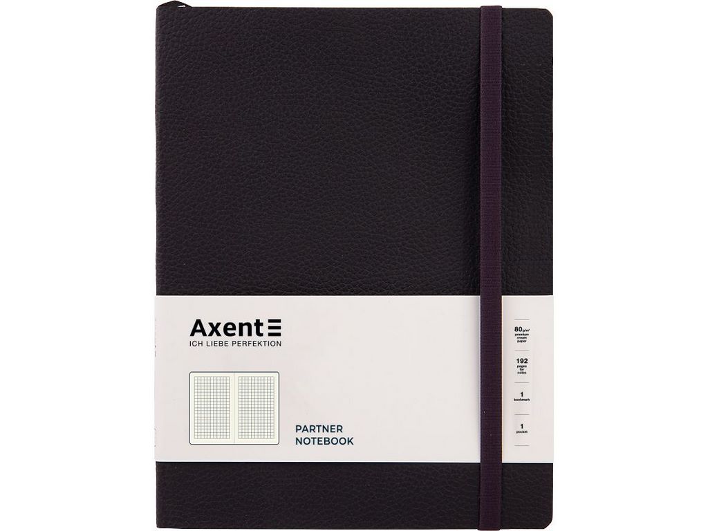 Книга записная в клетку черная Partner Soft L, 190x250мм, 96 листов, Axent