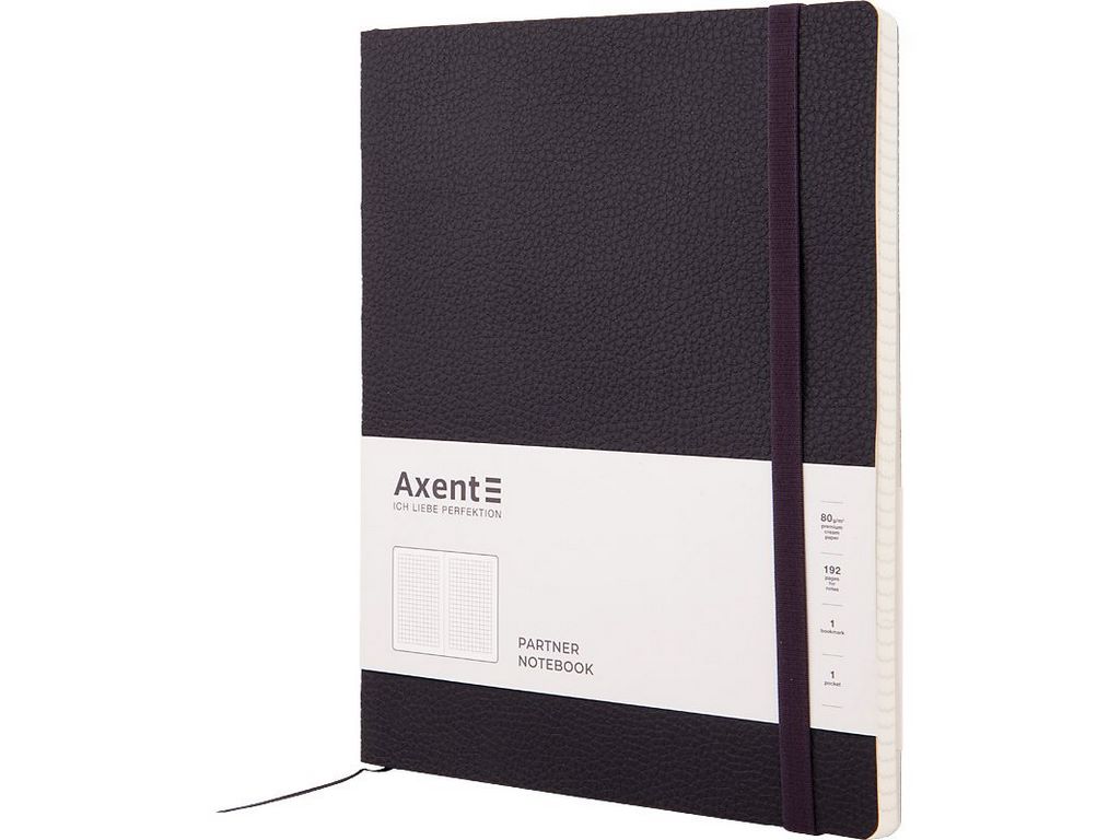 Книга записная в клетку черная Partner Soft L, 190x250мм, 96 листов, Axent