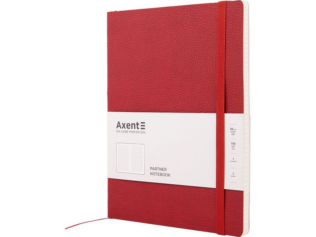 Книга записная в клетку красная Partner Soft L, 190x250мм, 96 листов, Axent