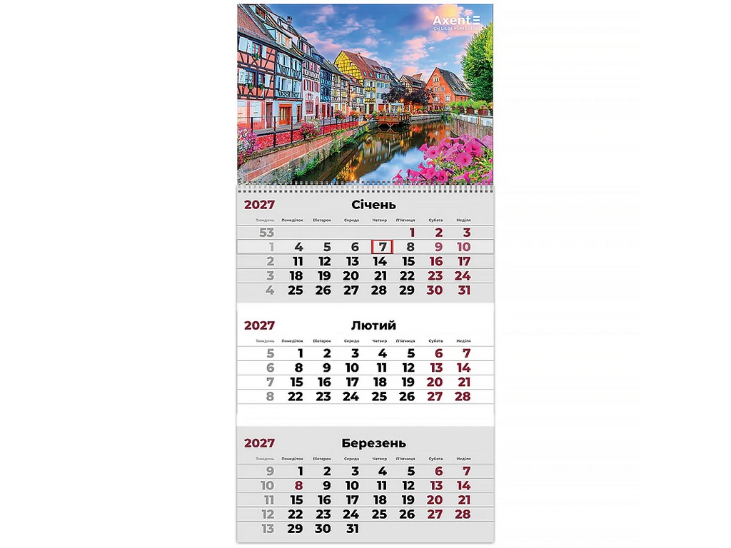 Календарь настенный квартальный Romantic 3, 2027 год, 1 пружина, Axent