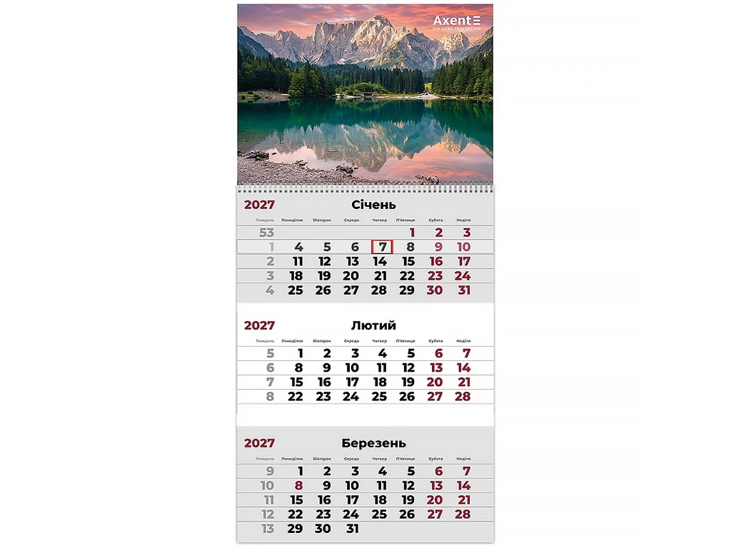 Календарь настенный квартальный Mountains 3, 2027 год, 1 пружина, Axent