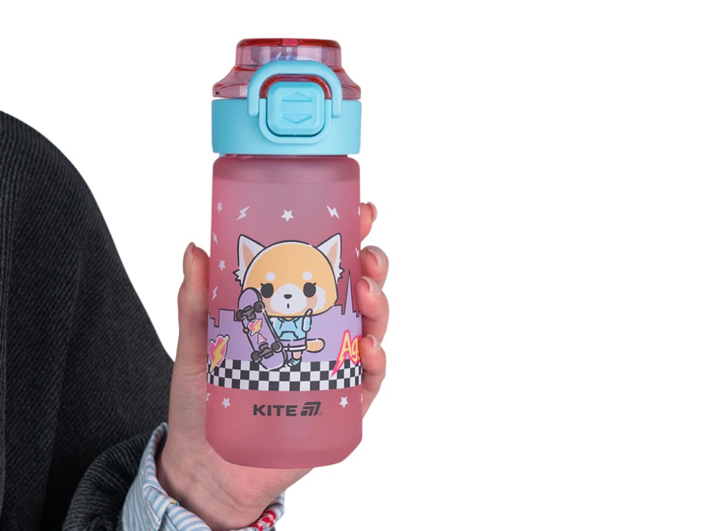 Бутылка для воды детская Aggretsuko AR25-1213, 560 мл, розовая, с поильником и трубочкой, Kite
