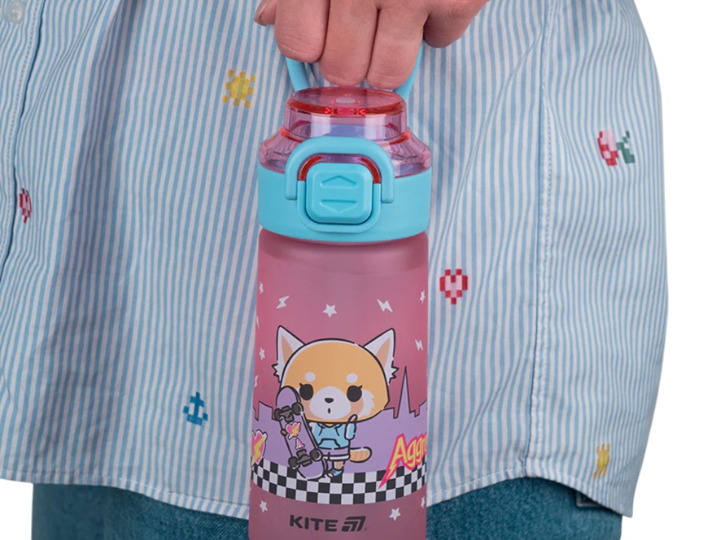 Бутылка для воды детская Aggretsuko AR25-1213, 560 мл, розовая, с поильником и трубочкой, Kite