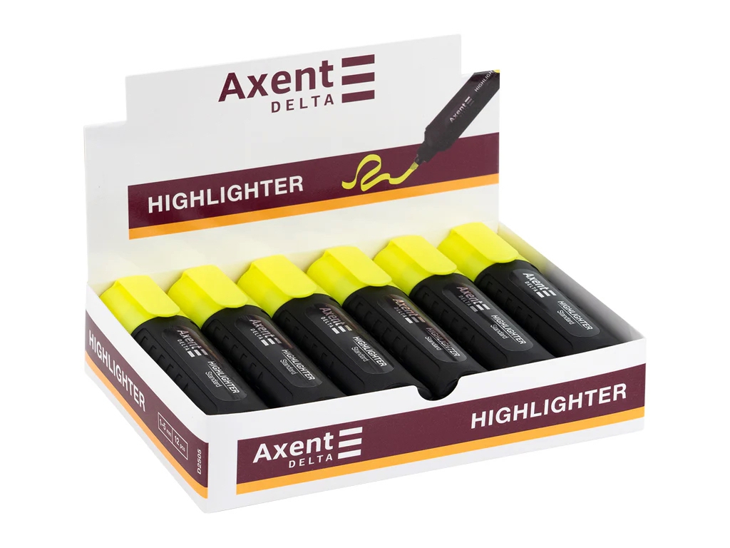 Маркер текстовый клиновидный Axent Delta Highlighter Standard D2505-08, желтый