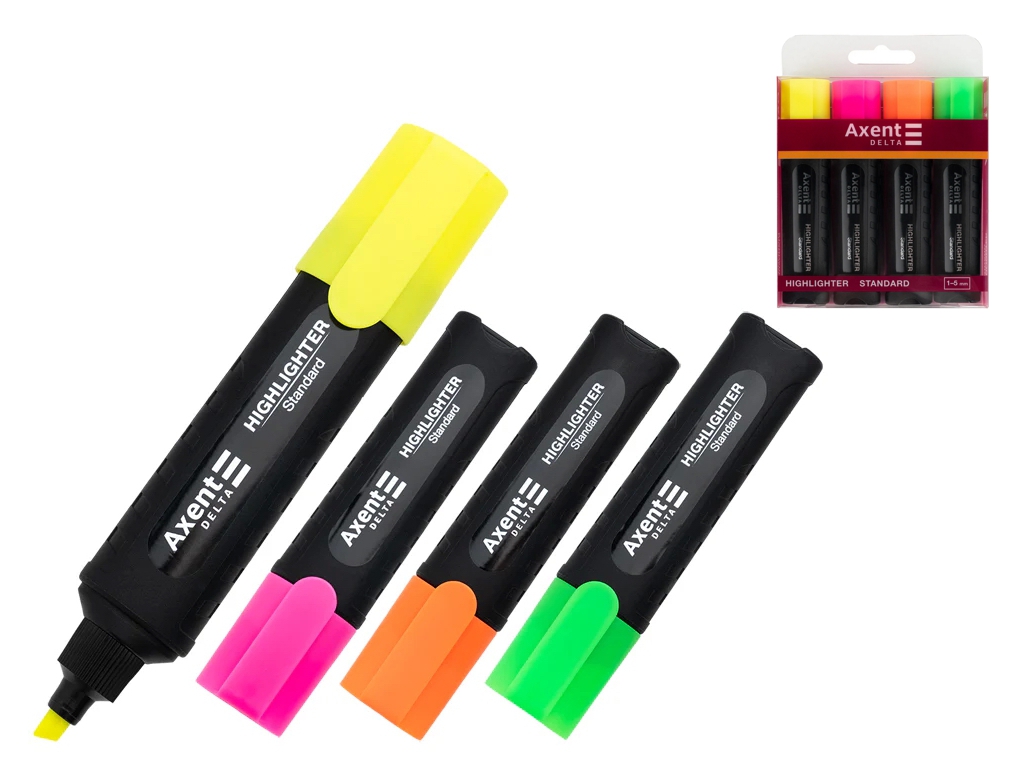 Набор текстовых клиновидных маркеров Axent Delta Highlighter Standard D2505-12, ассорти