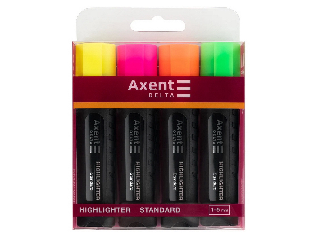 Набор текстовых клиновидных маркеров Axent Delta Highlighter Standard D2505-12, ассорти