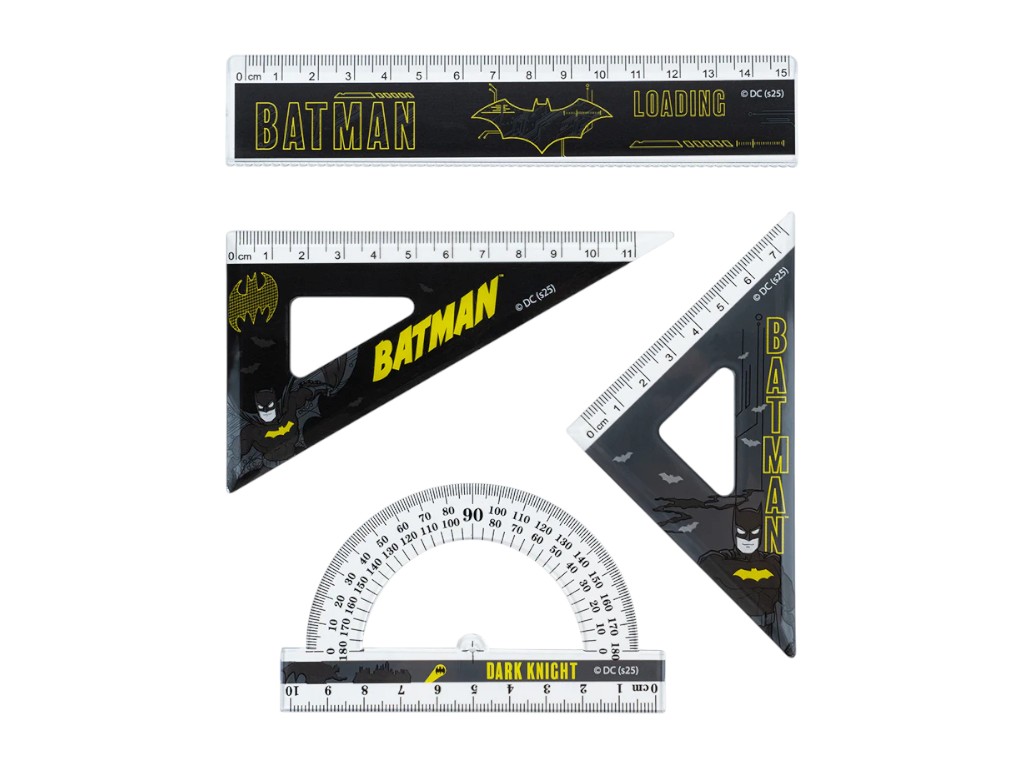 Набір для креслення Kite DC Comics DC25-282, лінійка 15 см, 2 косинця, транспортир, Kite