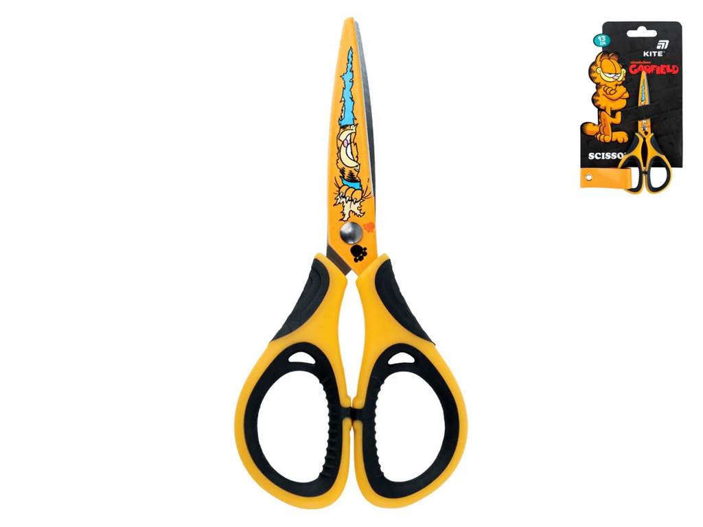 Ножиці дитячі з гумовими вставками та принтом на лезах Kite Garfield GF26-148, 13 см