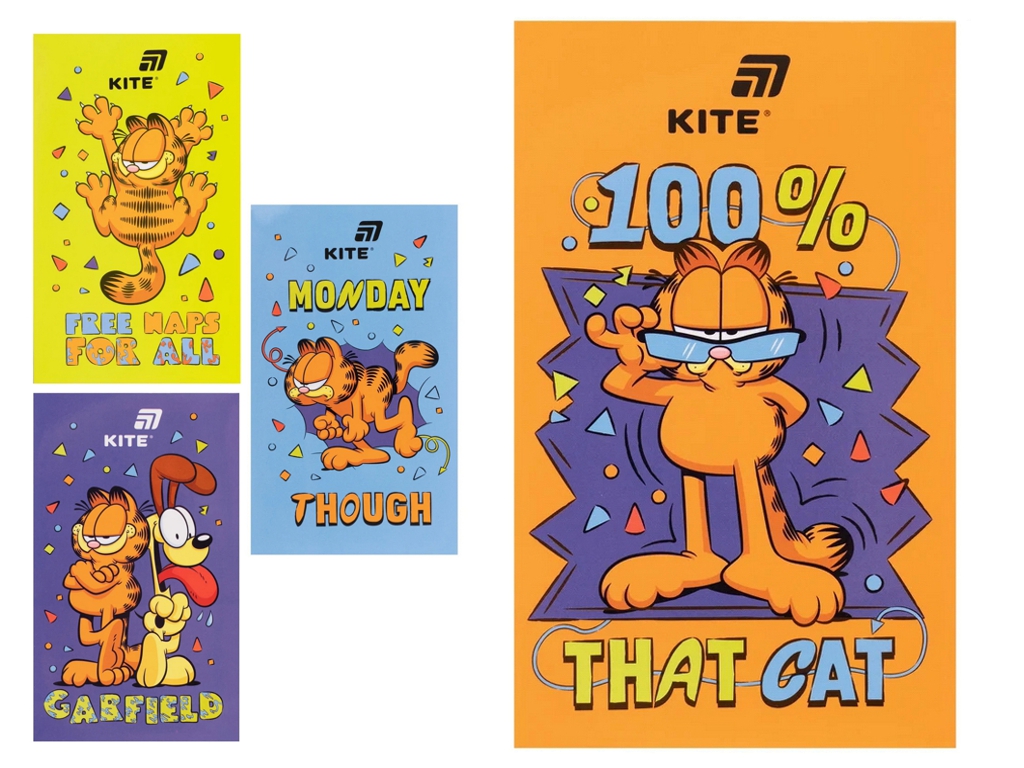 Блокнот-планшет А6 Kite Garfield, нелінований, 50 аркушів