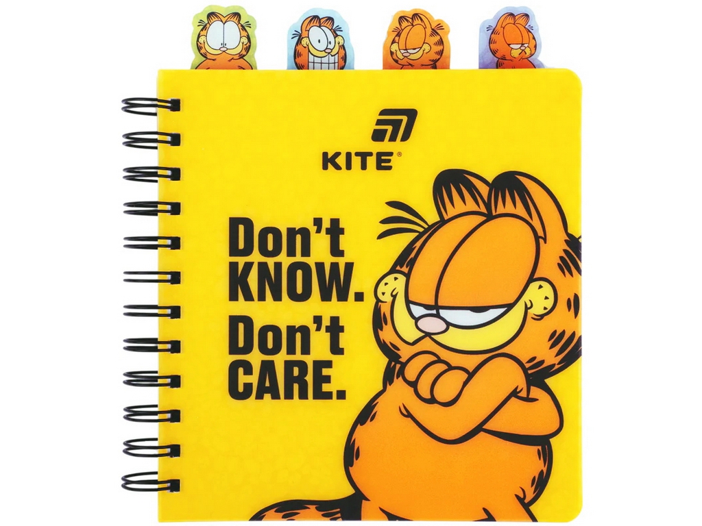 Блокнот із розділювачами Garfield, 80 аркушів, клітинка, пластикова обкладинка, Kite