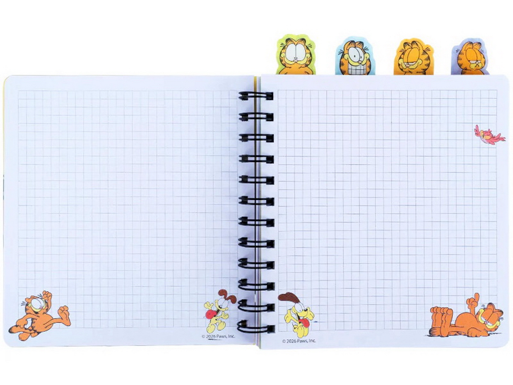 Блокнот із розділювачами Garfield, 80 аркушів, клітинка, пластикова обкладинка, Kite