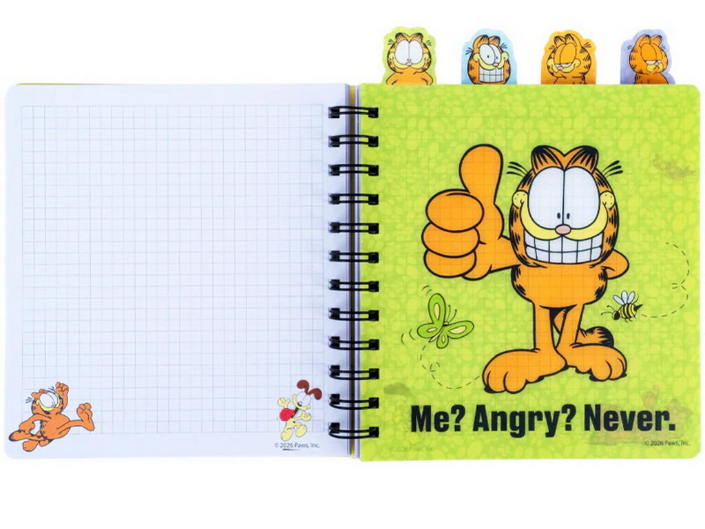 Блокнот із розділювачами Garfield, 80 аркушів, клітинка, пластикова обкладинка, Kite