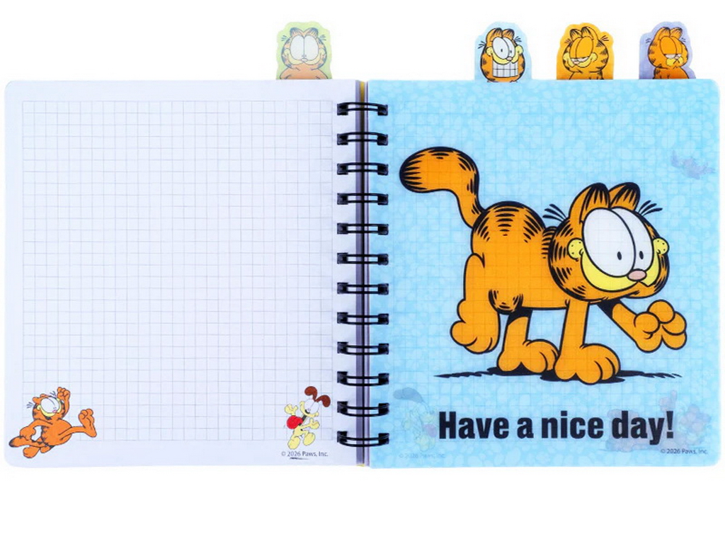 Блокнот із розділювачами Garfield, 80 аркушів, клітинка, пластикова обкладинка, Kite