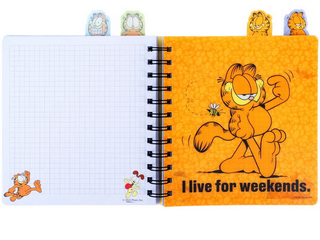 Блокнот із розділювачами Garfield, 80 аркушів, клітинка, пластикова обкладинка, Kite