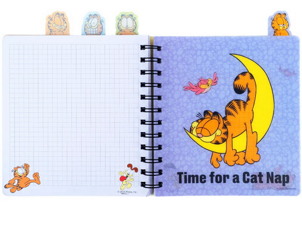 Блокнот із розділювачами Garfield, 80 аркушів, клітинка, пластикова обкладинка, Kite