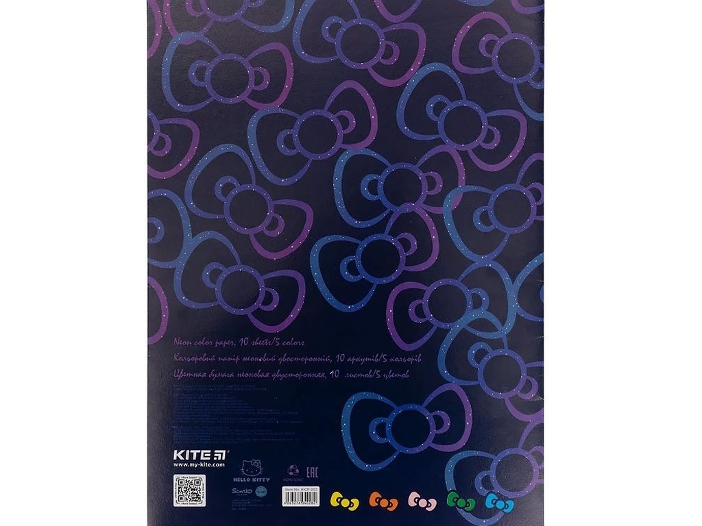 Бумага цветная неоновая Hello Kitty А4, 10 листов, 5 цветов, Kite