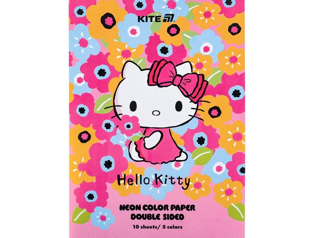 Папір кольоровий неоновий Hello Kitty А4, 10 аркушів, 5 кольорів, Kite