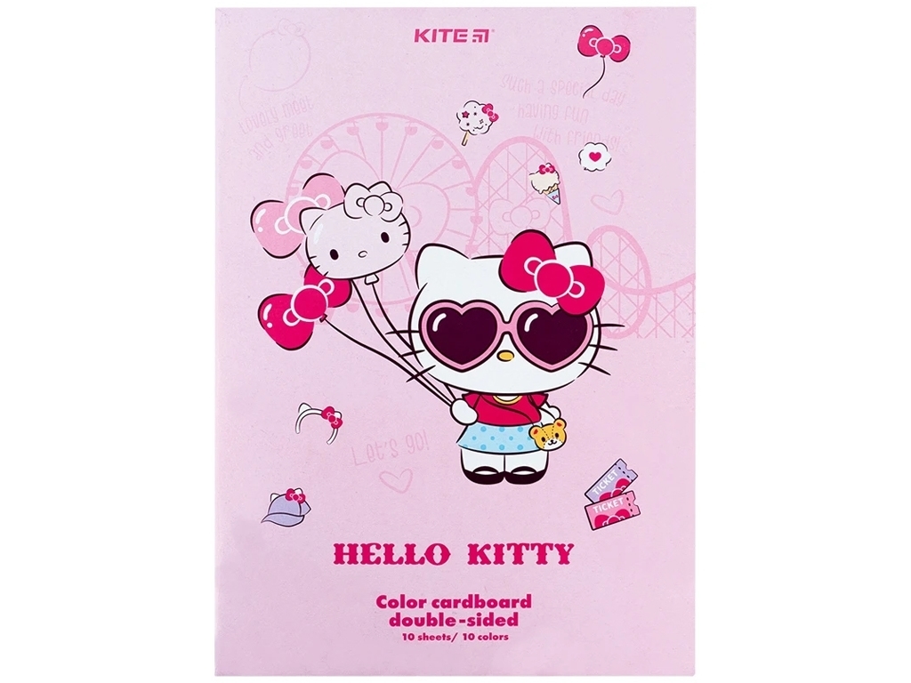 Картон кольоровий двосторонній А4 Hello Kitty 10 аркушів, 10 кольорів, Kite