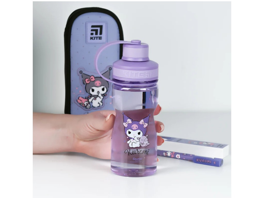Пляшка для води дитяча Kuromi Kite HK24-397, 500 мл, фіолетова, з герметичною кришкою, Kite