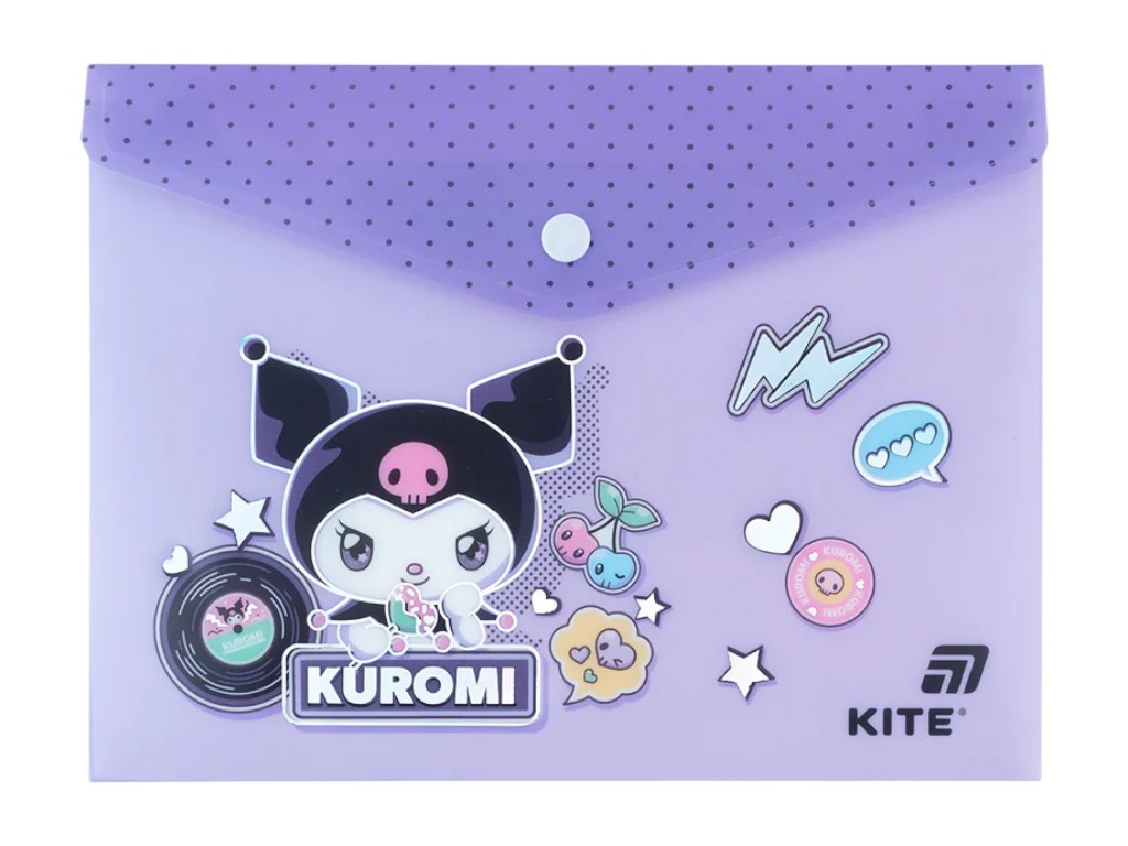 Папка на кнопке Kite Kuromi HK25-245-1, формат A5, полипропилен, Kite