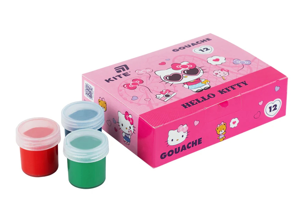 Гуаш художня 12 кольорів Kite Hello Kitty HK26-063, 20 мл, на водній основі
