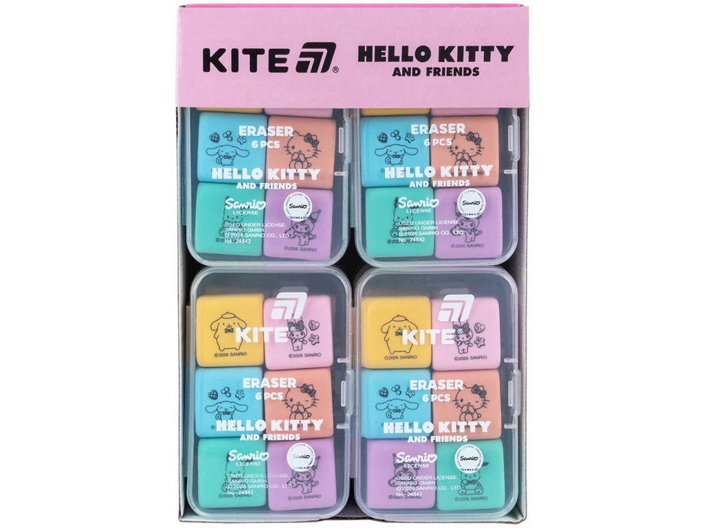 Набір стираючих гумок у пластиковому боксі Kite Hello Kitty HK26-145, 6 шт