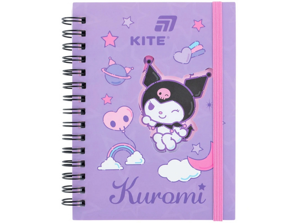 Блокнот на подвійній спіралі Kuromi, А6, 80 аркушів, клітинка, Kite