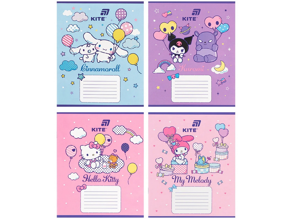 Зошит у косу лінію Hello Kitty MIX Kite HK26-235-2, 12 аркушів,  мікс видів, ціна за 1 шт