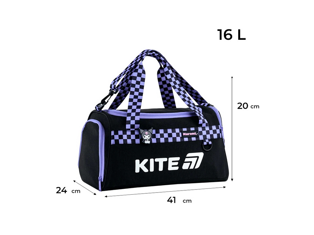 Сумка спортивна з відділенням для взуття Kuromi HK26-2505, 41 см, плечовий ремінь, Kite